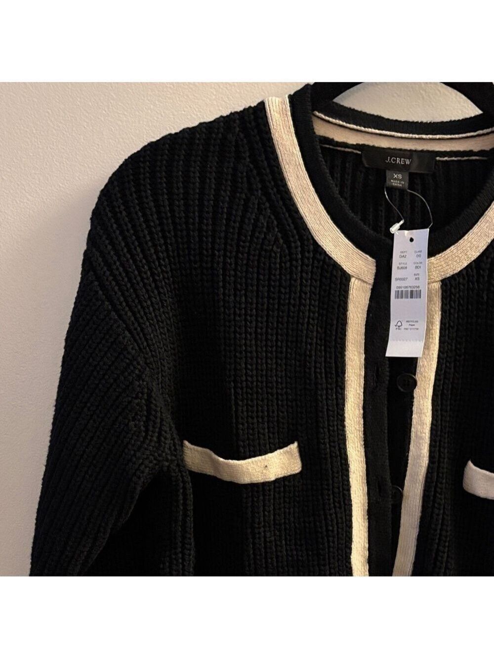 J. Crew Black Cardigan with Cream Trim - Picture 4 of 4